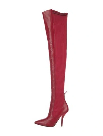 Pre-owned Fendi Leather Sock Boots In Red
