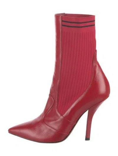 Pre-owned Fendi Leather Sock Boots In Red