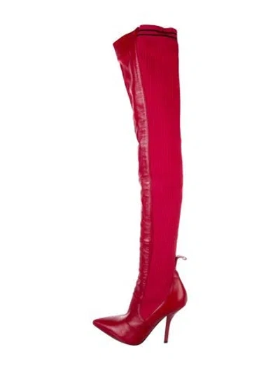 Pre-owned Fendi Leather Sock Boots In Red