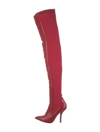 Pre-owned Fendi Leather Sock Boots In Red