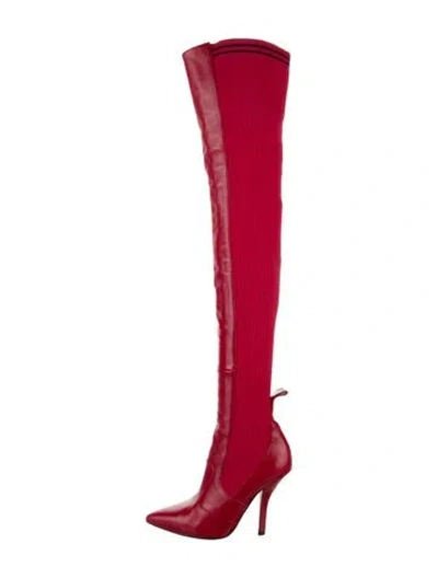Pre-owned Fendi Leather Sock Boots In Red