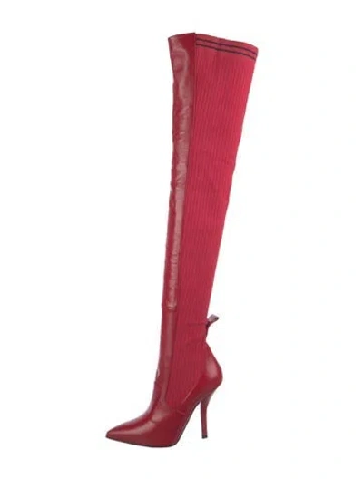 Pre-owned Fendi Leather Sock Boots In Red