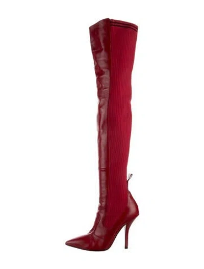 Pre-owned Fendi Leather Sock Boots In Red