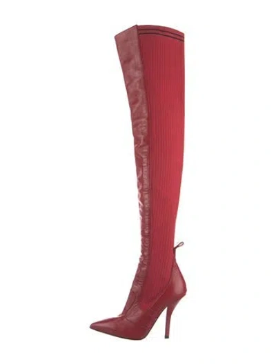 Pre-owned Fendi Leather Sock Boots In Red