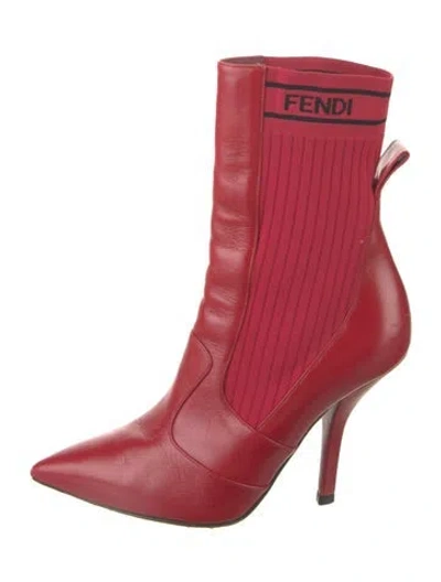 Pre-owned Fendi Leather Sock Boots In Red