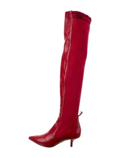 Pre-owned Fendi Leather Sock Boots In Red