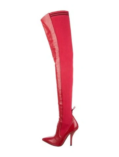 Pre-owned Fendi Leather Sock Boots In Red