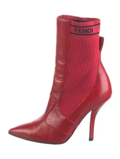 Pre-owned Fendi Leather Sock Boots In Red