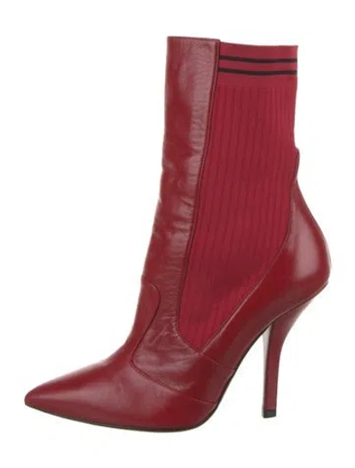 Pre-owned Fendi Leather Sock Boots In Red