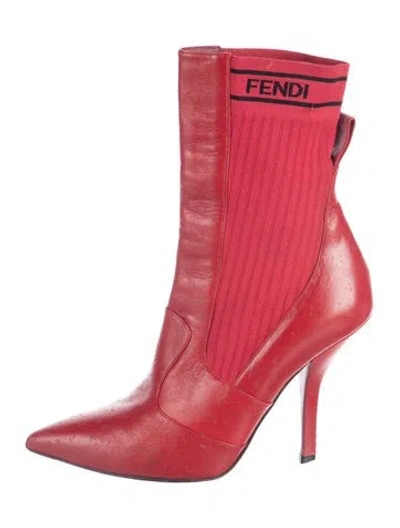 Pre-owned Fendi Leather Sock Boots In Red