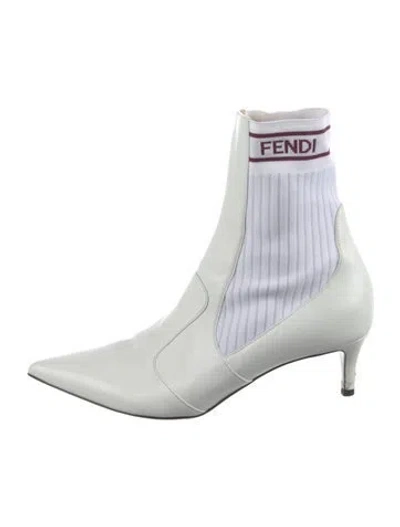 Pre-owned Fendi Leather Sock Boots In White