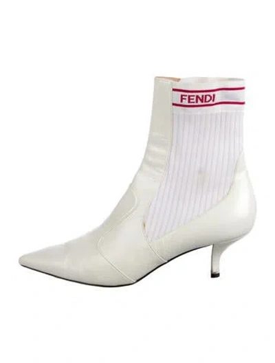 Pre-owned Fendi Leather Sock Boots In White