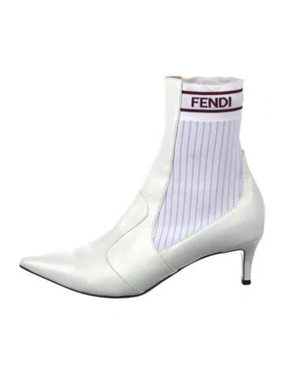 Pre-owned Fendi Leather Sock Boots In White