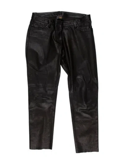Pre-owned Fendi Leather Straight Leg Pants In Black