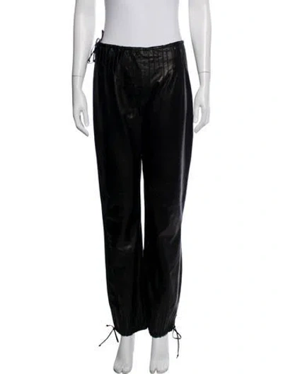 Pre-owned Fendi Leather Straight Leg Pants In Black