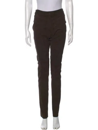 Pre-owned Fendi Leather Straight Leg Pants In Brown