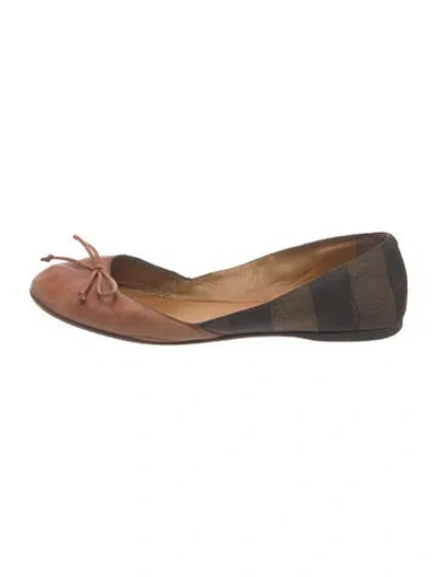 Pre-owned Fendi Leather Striped Ballet Flats In Brown