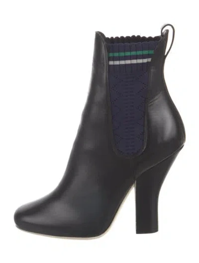 Pre-owned Fendi Leather Striped Chelsea Boots In Black