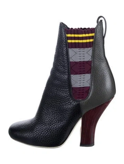 Pre-owned Fendi Leather Striped Chelsea Boots In Black/grey