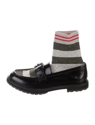 Pre-owned Fendi Leather Striped Loafers In Black