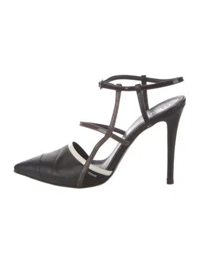 Pre-owned Fendi Leather Striped Mules In Black