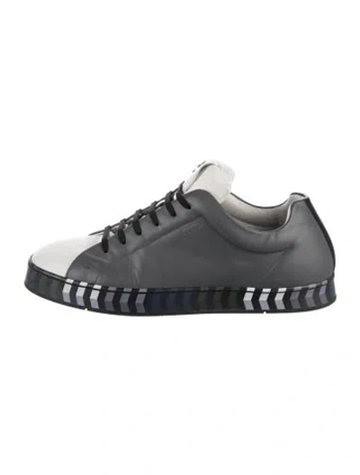 Pre-owned Fendi Leather Striped Sneakers In Gray