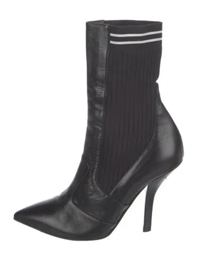 Pre-owned Fendi Leather Striped Sock Boots In Black