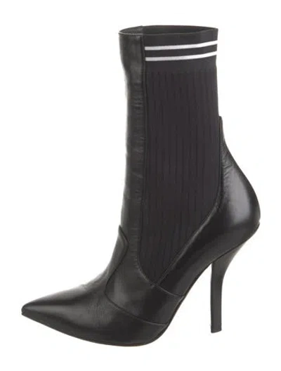 Pre-owned Fendi Leather Striped Sock Boots In Black
