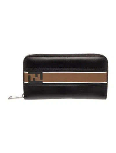 Pre-owned Fendi Leather Striped Wallet W/ Tags In Black