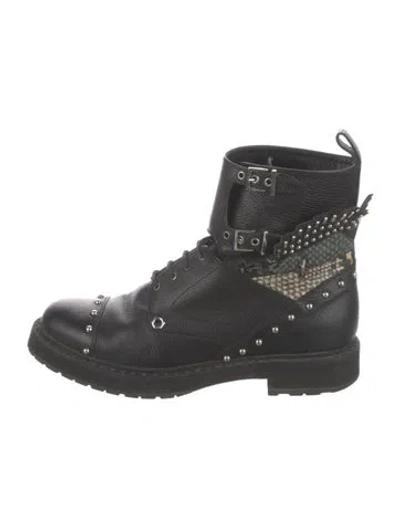 Pre-owned Fendi Leather Studded Accents Combat Boots In Black