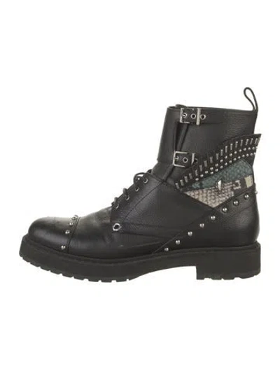 Pre-owned Fendi Leather Studded Accents Combat Boots In Black