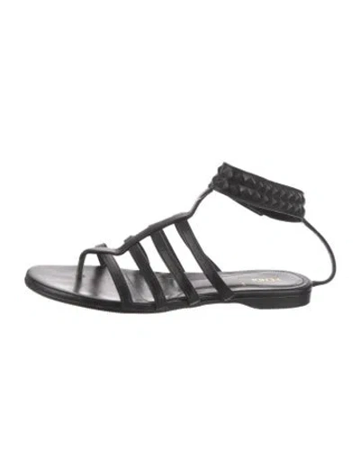 Pre-owned Fendi Leather Studded Accents Gladiator Sandals In Black