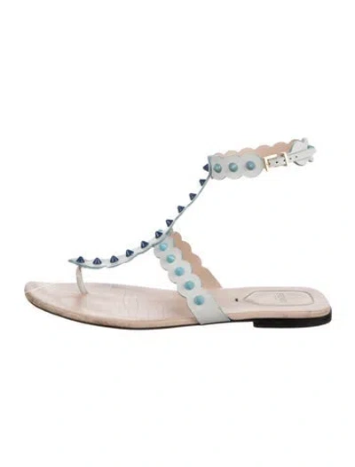 Pre-owned Fendi Leather Studded Accents Gladiator Sandals In Blue