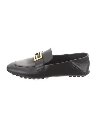 Pre-owned Fendi Leather Studded Accents Loafers In Black