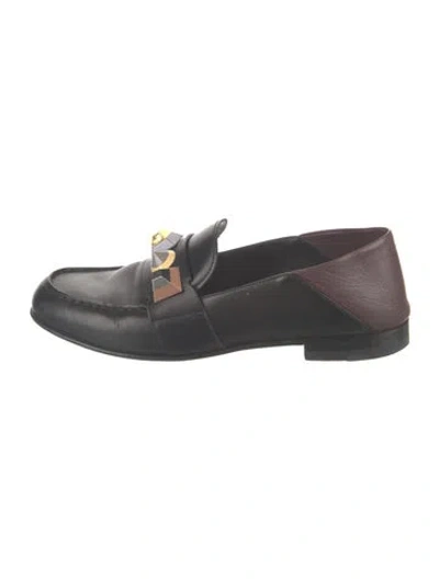 Pre-owned Fendi Leather Studded Accents Loafers In Black