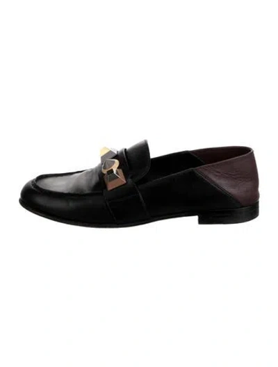 Pre-owned Fendi Leather Studded Accents Loafers In Black