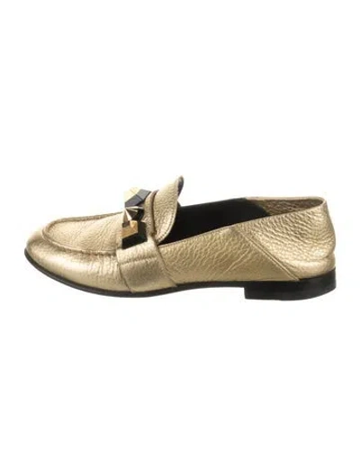 Pre-owned Fendi Leather Studded Accents Loafers In Black/gold