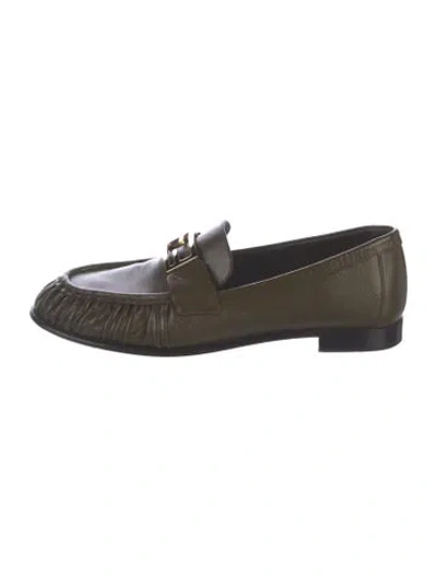 Pre-owned Fendi Leather Studded Accents Loafers In Green