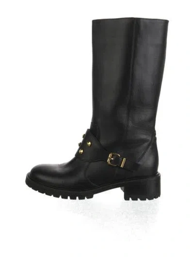 Pre-owned Fendi Leather Studded Accents Moto Boots In Black