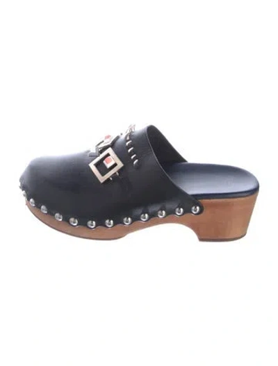 Pre-owned Fendi Leather Studded Accents Mules In Blue