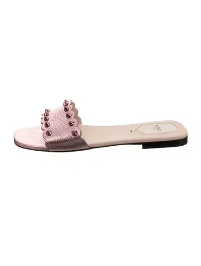 Pre-owned Fendi Leather Studded Accents Slides In Black