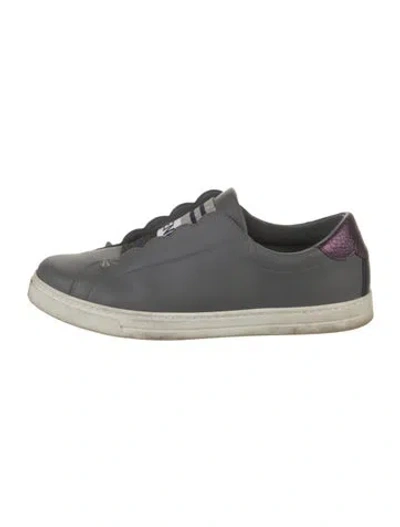 Pre-owned Fendi Leather Studded Accents Sneakers In Gray