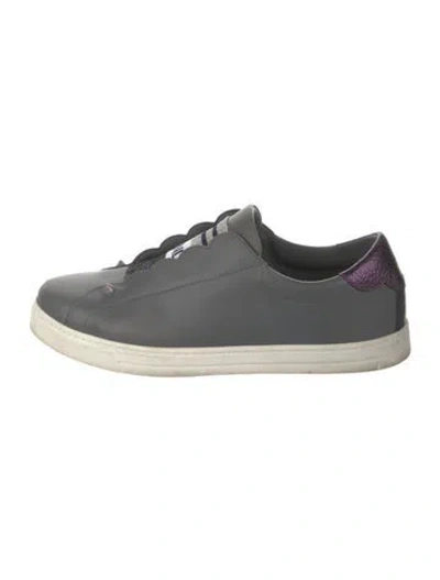 Pre-owned Fendi Leather Studded Accents Sneakers In Gray