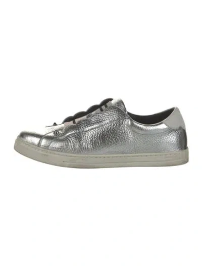Pre-owned Fendi Leather Studded Accents Sneakers In Silver