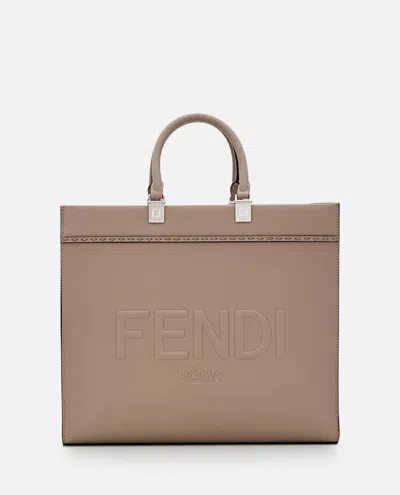 Fendi Leather Sunshine Tote Bag In Sand