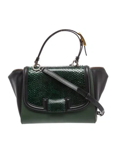 Pre-owned Fendi Leather Top Handle Bag In Green