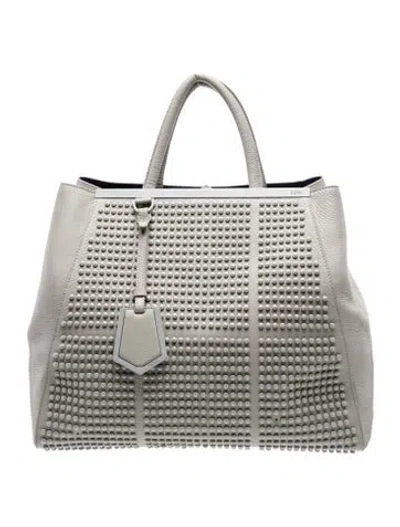 Pre-owned Fendi Leather Top Handle Bag In Grey