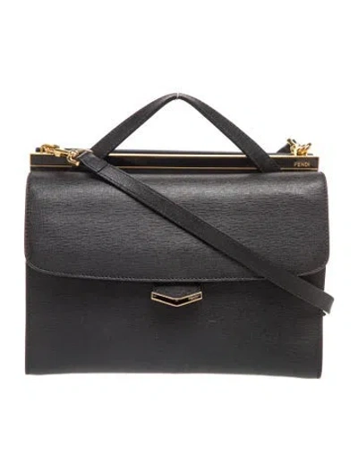 Pre-owned Fendi Leather Top Handle Bag Vintage In Black