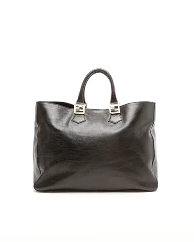 Fendi Leather Tote Bag In Black