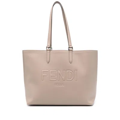 Fendi Leather Tote Bag In Neutral